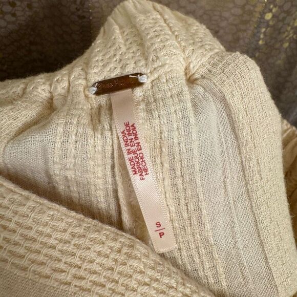 Free People Ivory Sand Cotton Linen Wide Leg Striped Textured Pants Small - Picture 3 of 7
